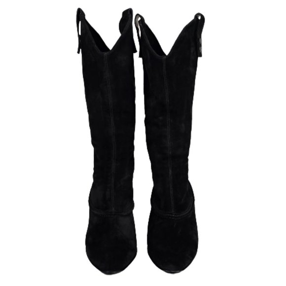 Vaneli Hash Black Nubuck Knee High Stitching Adjustable Snap Pull On Heel Boots - Picture 6 of 16